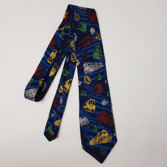 Vintage 1994 Steam Trains 100% Silk Necktie Ties Career Wear Railroad Trains - Picture 1 of 13